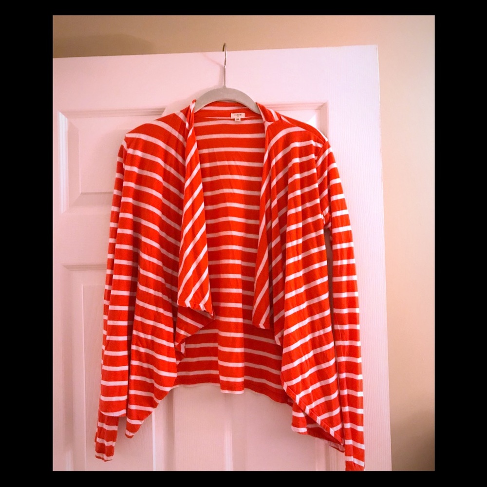 Orange and white striped JCrew open cardigan